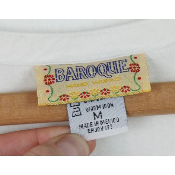 Hand Embroidered Medium Dress Midi Huipil Boho Peasant White Cotton Beach Resort - Picture 2 of 11